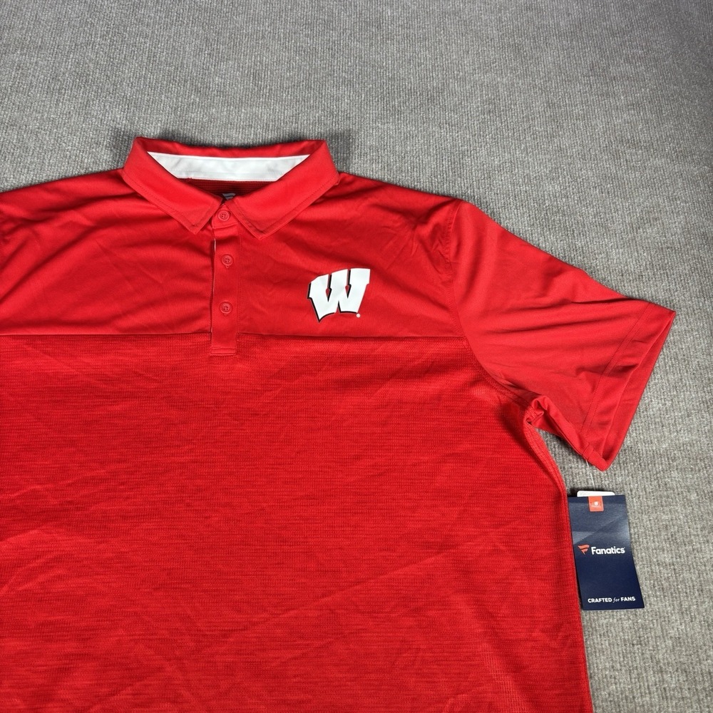 Wisconsin Badgers Polo Shirt Mens 2XL Short Sleeve Red Performance Fanatics NWT